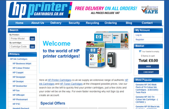 Ecommerce Web Design for Hp printer cartridges
