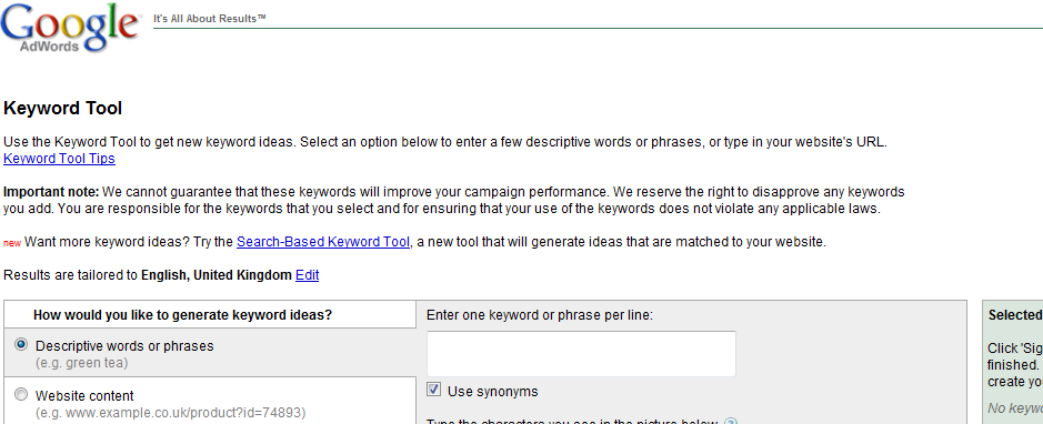 Google Keyword Tool