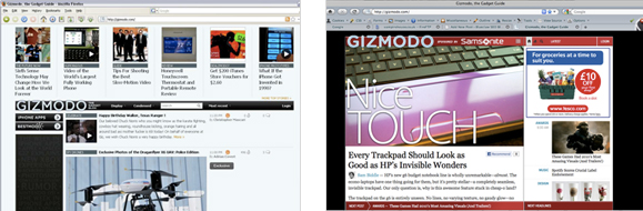 gizmodo new layout against old layout